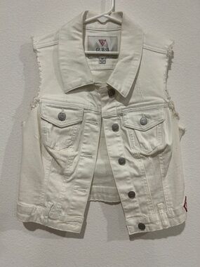 Guess Cream Sleeveless Denim Vest with Button Front